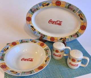 Coca - Cola® Dinnerware By Gibson® Platter Serving Bowl & Salt And Pepper Shakers