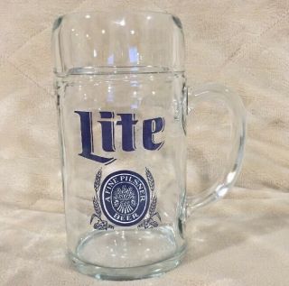 Large 8 " Tall Miller Lite Fine Pilsner Beer Glass Mug Handle Cup Stein Bar Wheat