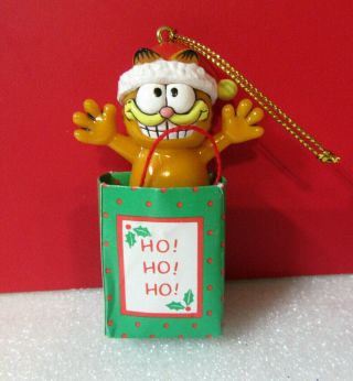 1981 Ufs Garfield The Cat In Gift Bag Ho Ho Ho Hanging Ornament