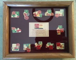 1984 Coca - Cola Santa Olympics Framed Pin Set For Employees Only