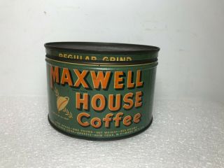 Old Vintage Maxwell House Coffee One - Pound Round Tin Can With Slip Metal Lid