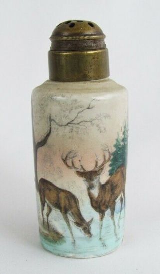 Vintage Painted Porcelain Deer Stag In Winter Snow Shaker Bottle With Metal Cap