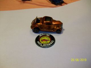 Red Line Hot Wheels Vintage 1968 36 Ford Coupe Classic Car Orange W Button
