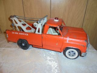 1960s Orange Metal Tonka 24 Hr Service Aa Wrecker Tow Truck " Rough "
