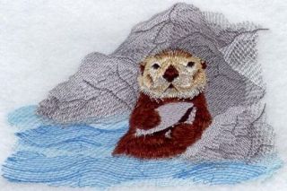 Embroidered Short - Sleeved T - Shirt - Baby Sea Otter M1322 Sizes S - Xxl