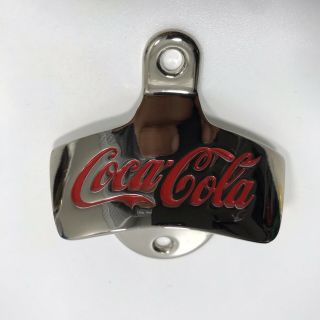 Coca Cola Bottle Opener Wall Mount Chrome Red 3 - 1/4” Coke 2