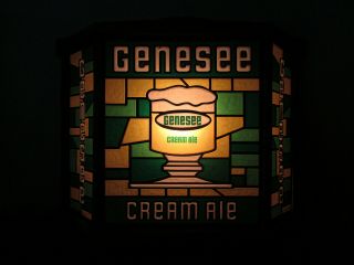 Vintage GENESEE Cream Ale Stained Glass Look LIGHT UP SIGN Lighted Three Sided 2