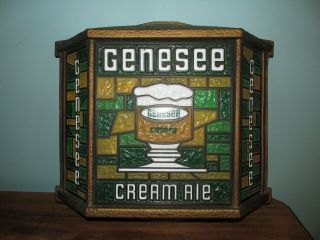 Vintage GENESEE Cream Ale Stained Glass Look LIGHT UP SIGN Lighted Three Sided 3