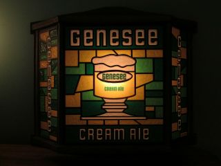 Vintage GENESEE Cream Ale Stained Glass Look LIGHT UP SIGN Lighted Three Sided 4