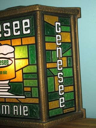 Vintage GENESEE Cream Ale Stained Glass Look LIGHT UP SIGN Lighted Three Sided 5
