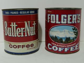 2 Vintage 3lb.  Coffee Cans Tins Folgers 