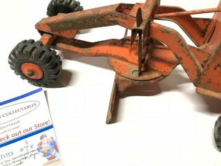 Vintage Orange Lumar Road Grader by MARX Toys Pressed Steel 3