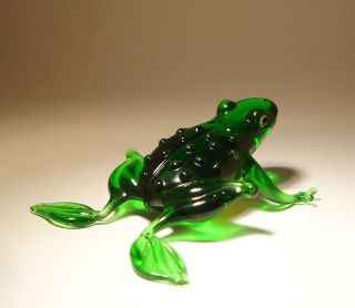 Blown Glass Figurine " Murano " Art Animal Green Frog With Yellow Belly