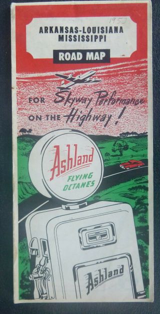 1953 Arkansas :piosoama Mississippi Road Map Ashland Oil Gas Valvoline