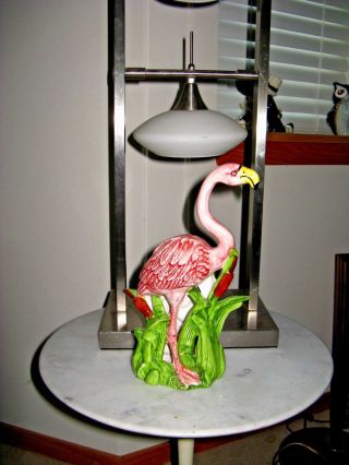 Funky Retro Art Deco Pink Flamingo Ceramic Figurine Night Light 10.  5 " Tall