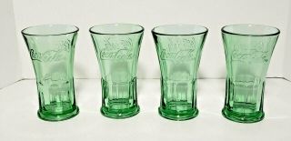 Set Of 4 Green Coca Cola Coke Glasses Soda Fountain Style Flared Top