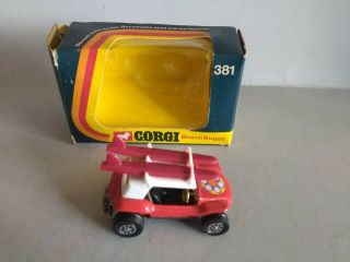 Vintage Corgi 381 G.  P.  Beach Buggy With 2 Surfboards And Box