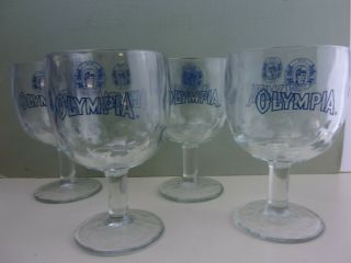 Set Of 4 Vintage Olympia Stemmed Thumbprint Beer Goblets Bar Glasses Horseshoe