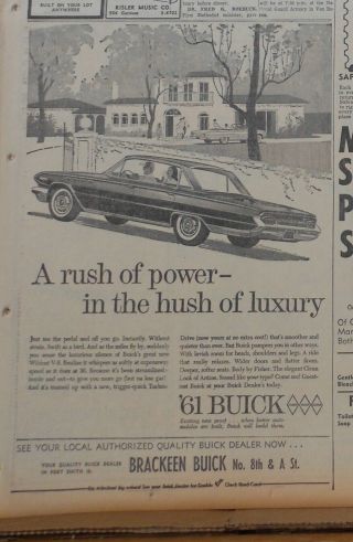 1961 Newspaper Ad For Buick - A Rush Of Power In The Hush Of Luxury