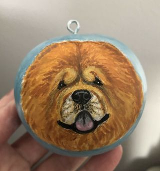 Hand Painted Gourd Chow Chow Dog Christmas Ornament Ooak Lisa Rogers