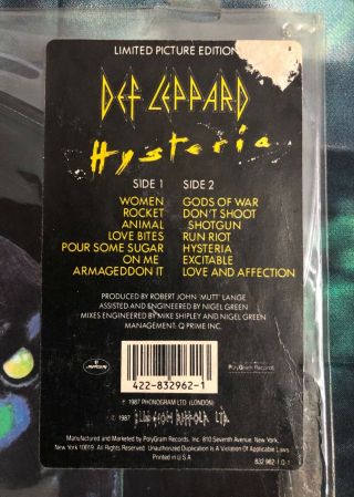 DEF LEPPARD,  HYSTERIA LP LIMITED EDITION PICTURE DISC,  CLASSIC NWOBHM P&P 2