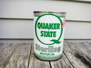 Vintage 1 Quart Quaker State Sterling Motor Oil Can Full Metal Quart Nr