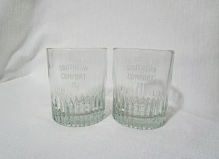 2 Southern Comfort Mixed Drink Whiskey Glasses Ribbed Clear W/ White Logo