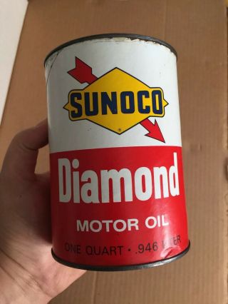 Vintage Sunoco Diamond Motor Oil Composite 1 Quart Oil Can Empty