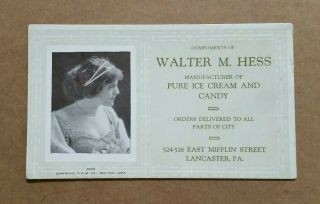 Walter M.  Hess,  Pure Ice Cream & Candy,  Lancaster,  Pa. ,  Ink Blotter,  1900 
