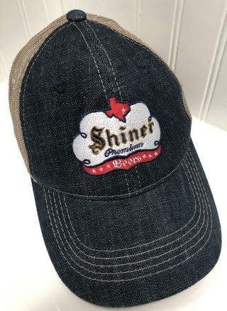 Shiner Premium Beers Hat Cap Denim W/khaki Mesh Snapback Shiner Texas