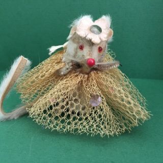 Vintage Fur Toys Made In West Germany Mouse With Tag Ballerina Tutu