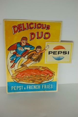Vintage Plastic Pepsi Sign French Fries Restaurant Collectible Decor Man Cave 2