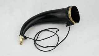 Viking Cow Horn Drinking Horn With Ornate Metal Bands And Leather Strap