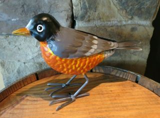 Small Decorative Metal Tin Hand Painted Colorful Robin/bird,  6 " Tall