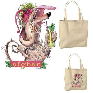 Afghan Hound Dog Tropical Drink Lady Cartoon Artist Canvas Grocery Tote Bag