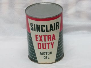 Sinclair Extra Duty Motor Oil Can Quart Full Vintage Service Garage Gas Station