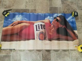 (vtg) Miller Lite Beer Sexy Girl In Swimsuit On Beach Poster Sign Game Room