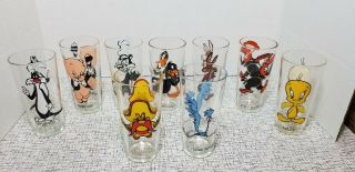 Set Of 9 Vintage Pepsi Looney Tunes Collector Glasses Road Runner Yosimite Sam