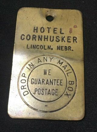 Vintage Brass Hotel Cornhusker Room Key Tag