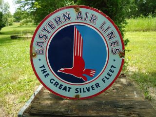 Old Vintage Eastern Air Lines Aero Airplane Aviation Porcelain Enamel Sign