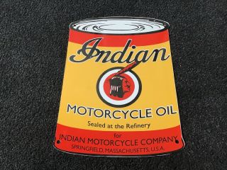 Vintage Indian Motorcycle Oil Porcelain Enamel Sign 11 3/4 Gas Oil Pump Plate Nr