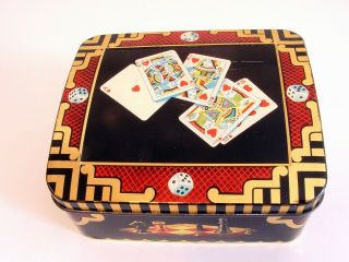 G.  W.  Horner Vintage Toffee - Candy Tin Games Themed Cards,  Dice,  Chess,