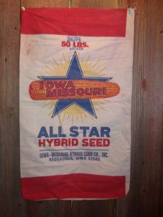 " Iowa - Missouri " All Star Hybrid Seed 50 Lb Cloth Sack; Keosauqua Iowa Ia