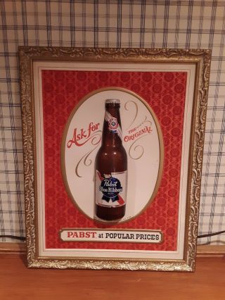 Vintage Pabst Blue Ribbon Beer Framed Bottle Back Bar Picture