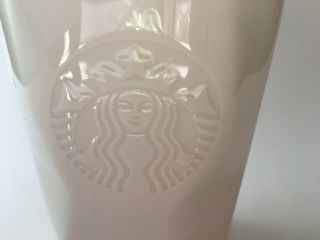 Starbucks White Geometric travel tumbler red lid ceramic faceted 3