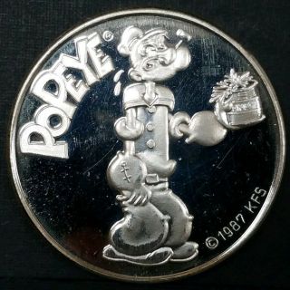 1987 Popeye The Sailor Comic Strip 1 Oz.  999 Silver Cartoon Celebrities Coin