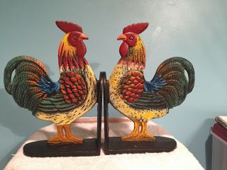 Cast Iron Set Of 2 Rooster Bookends.