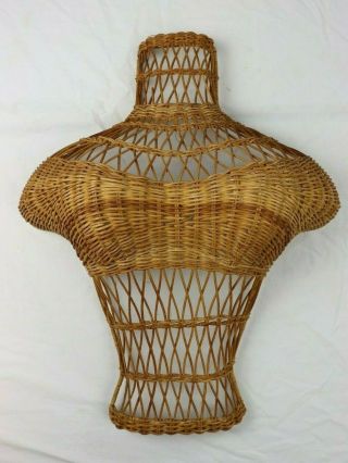 Vtg Wicker Female Torso Bust Form Store Display Mcm Mannequin 1970s Wall Hanging
