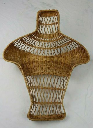 VTG Wicker Female Torso Bust Form Store Display MCM Mannequin 1970s Wall Hanging 7