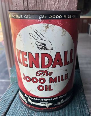 Vintage Kendall 2000 Mile Motor Oil Can 1930s 1 Quart Empty